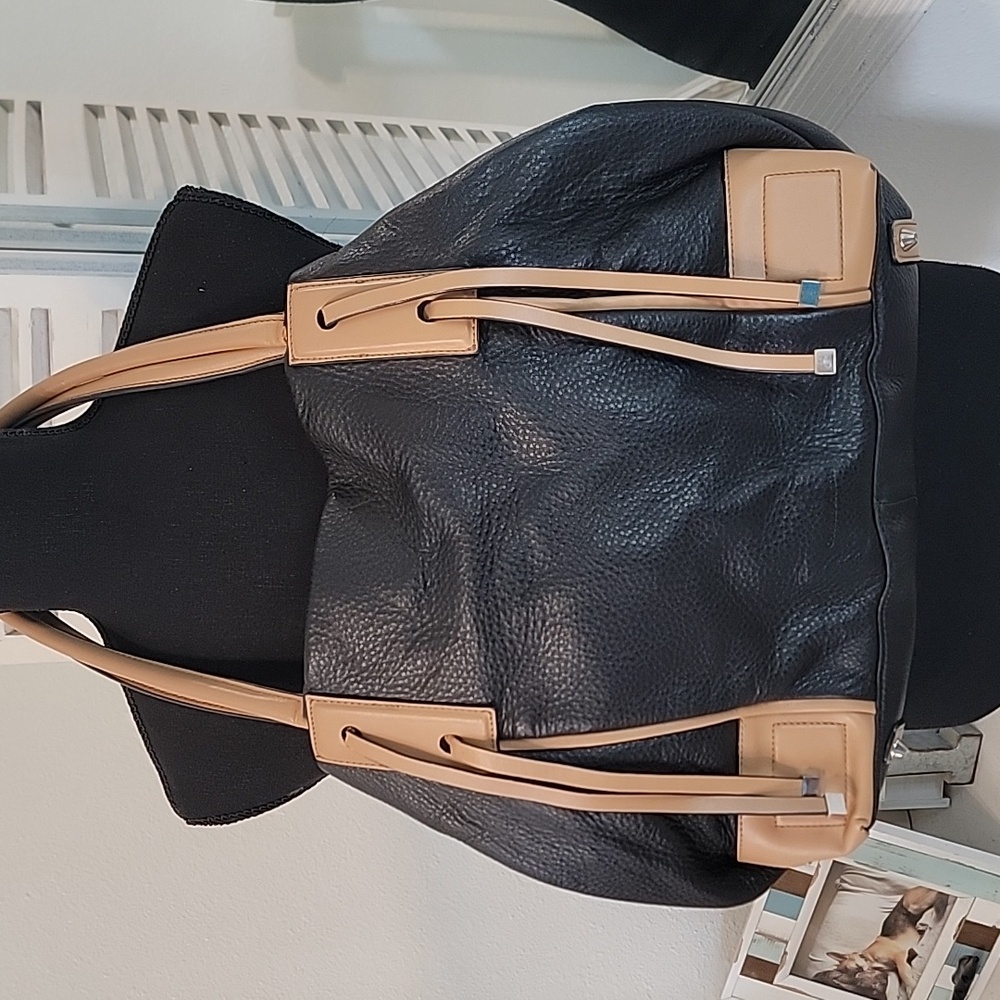 Charles Jourdan Black and Tan Leather Shoulder Bag